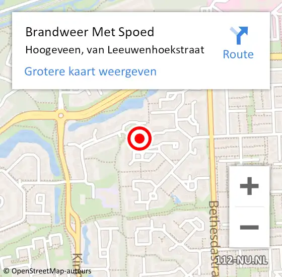 Locatie op kaart van de 112 melding: Brandweer Met Spoed Naar Hoogeveen, van Leeuwenhoekstraat op 5 mei 2022 21:51