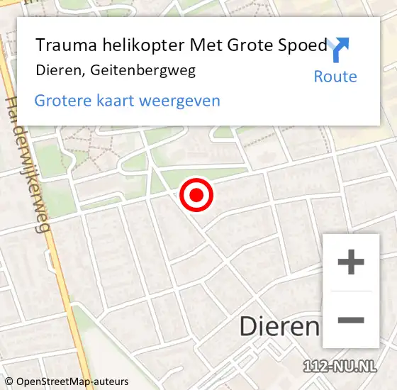 Locatie op kaart van de 112 melding: Trauma helikopter Met Grote Spoed Naar Dieren, Geitenbergweg op 5 mei 2022 21:58
