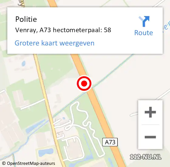Locatie op kaart van de 112 melding: Politie Venray, A73 hectometerpaal: 58 op 5 mei 2022 22:54