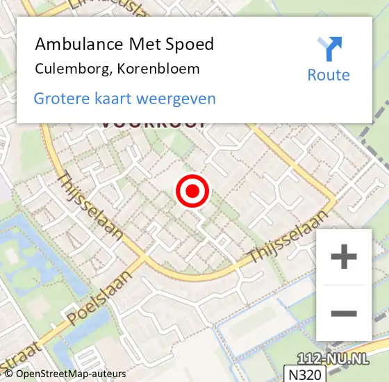 Locatie op kaart van de 112 melding: Ambulance Met Spoed Naar Culemborg, Korenbloem op 5 mei 2022 23:21