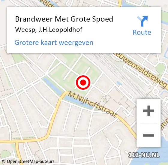 Locatie op kaart van de 112 melding: Brandweer Met Grote Spoed Naar Weesp, J.H.Leopoldhof op 5 mei 2022 23:34