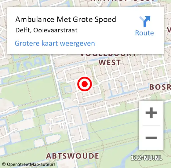 Locatie op kaart van de 112 melding: Ambulance Met Grote Spoed Naar Delft, Ooievaarstraat op 5 mei 2022 23:55