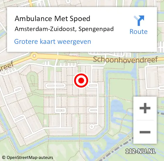 Locatie op kaart van de 112 melding: Ambulance Met Spoed Naar Amsterdam-Zuidoost, Spengenpad op 5 mei 2022 23:58