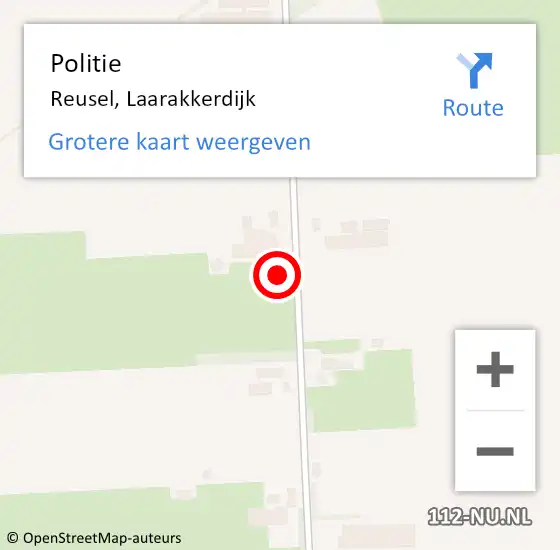 Locatie op kaart van de 112 melding: Politie Reusel, Laarakkerdijk op 6 mei 2022 00:30