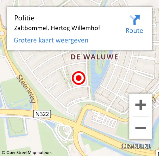 Locatie op kaart van de 112 melding: Politie Zaltbommel, Hertog Willemhof op 6 mei 2022 00:38