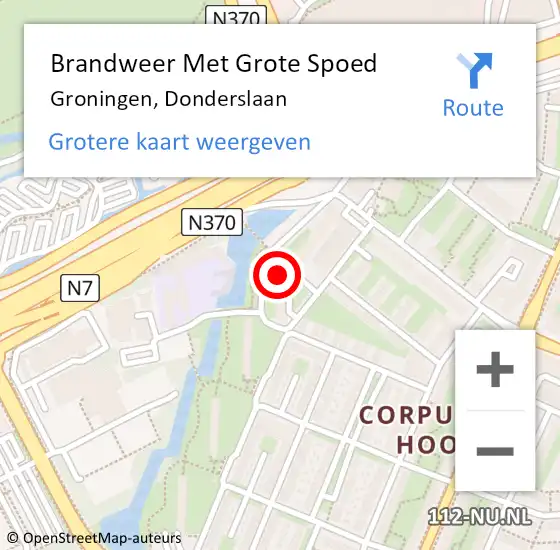 Locatie op kaart van de 112 melding: Brandweer Met Grote Spoed Naar Groningen, Donderslaan op 6 mei 2022 00:58