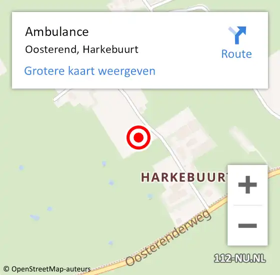 Locatie op kaart van de 112 melding: Ambulance Oosterend, Harkebuurt op 6 mei 2022 01:04