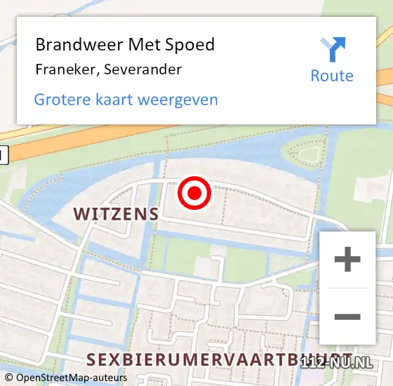 Locatie op kaart van de 112 melding: Brandweer Met Spoed Naar Franeker, Severander op 6 mei 2022 01:13