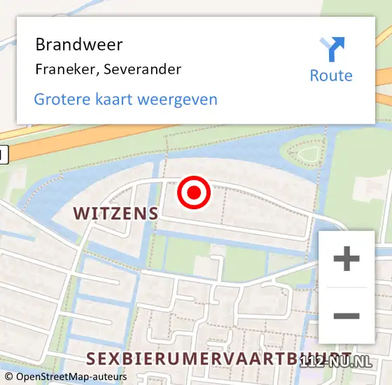 Locatie op kaart van de 112 melding: Brandweer Franeker, Severander op 6 mei 2022 01:16