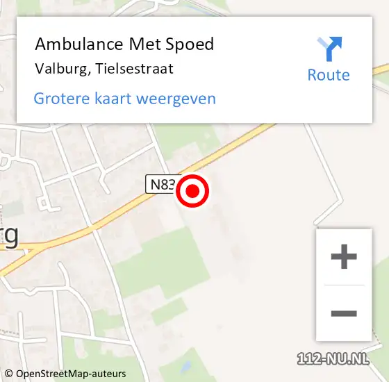 Locatie op kaart van de 112 melding: Ambulance Met Spoed Naar Valburg, Tielsestraat op 6 mei 2022 01:58