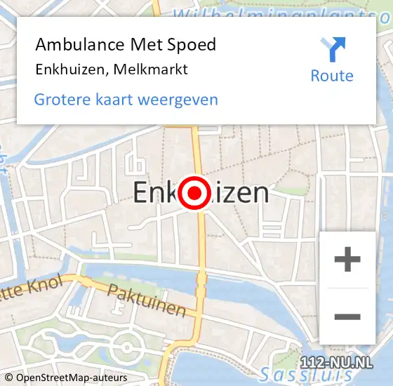 Locatie op kaart van de 112 melding: Ambulance Met Spoed Naar Enkhuizen, Melkmarkt op 6 mei 2022 02:02