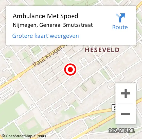 Locatie op kaart van de 112 melding: Ambulance Met Spoed Naar Nijmegen, Generaal Smutsstraat op 6 mei 2022 02:41