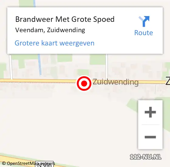 Locatie op kaart van de 112 melding: Brandweer Met Grote Spoed Naar Veendam, Zuidwending op 6 mei 2022 03:33