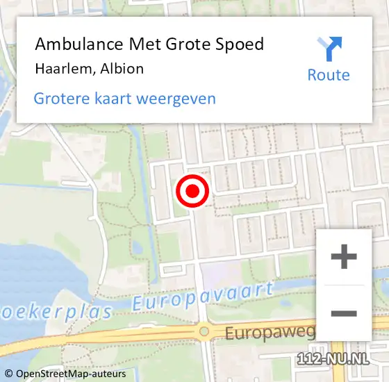 Locatie op kaart van de 112 melding: Ambulance Met Grote Spoed Naar Haarlem, Albion op 6 mei 2022 05:10