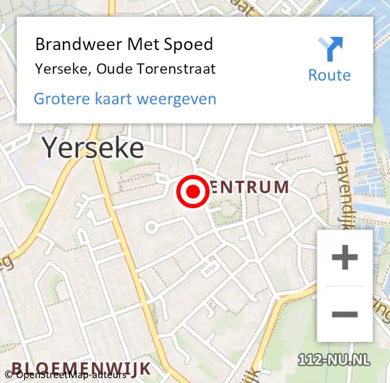 Locatie op kaart van de 112 melding: Brandweer Met Spoed Naar Yerseke, Oude Torenstraat op 6 mei 2022 05:29