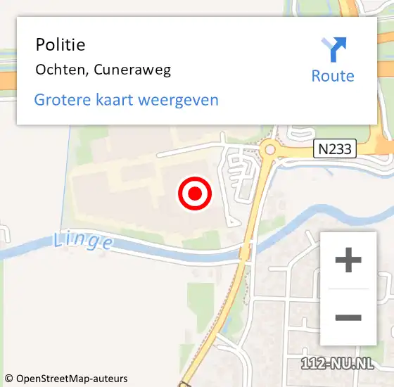 Locatie op kaart van de 112 melding: Politie Ochten, Cuneraweg op 6 mei 2022 06:44