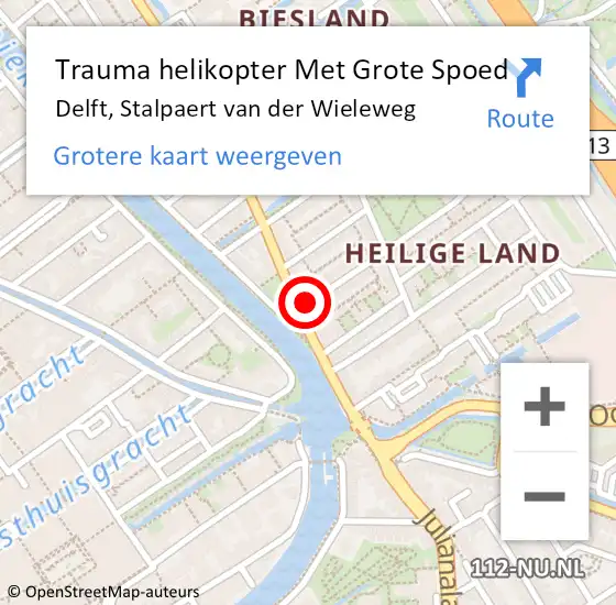 Locatie op kaart van de 112 melding: Trauma helikopter Met Grote Spoed Naar Delft, Stalpaert van der Wieleweg op 6 mei 2022 06:51
