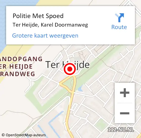 Locatie op kaart van de 112 melding: Politie Met Spoed Naar Ter Heijde, Karel Doormanweg op 6 mei 2022 07:52