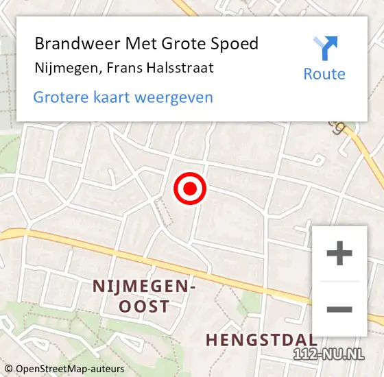 Locatie op kaart van de 112 melding: Brandweer Met Grote Spoed Naar Nijmegen, Frans Halsstraat op 6 mei 2022 07:53