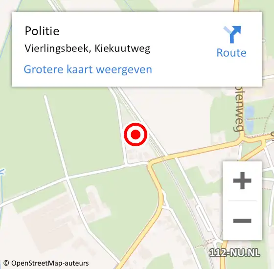 Locatie op kaart van de 112 melding: Politie Vierlingsbeek, Kiekuutweg op 6 mei 2022 08:58