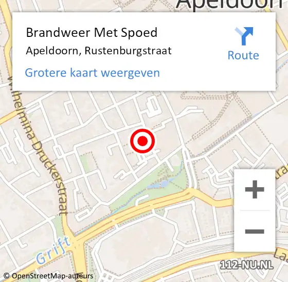 Locatie op kaart van de 112 melding: Brandweer Met Spoed Naar Apeldoorn, Rustenburgstraat op 6 mei 2022 09:15