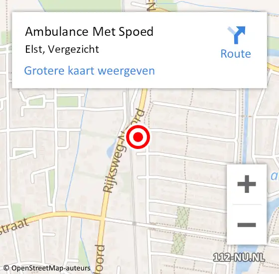 Locatie op kaart van de 112 melding: Ambulance Met Spoed Naar Elst, Vergezicht op 6 mei 2022 09:17