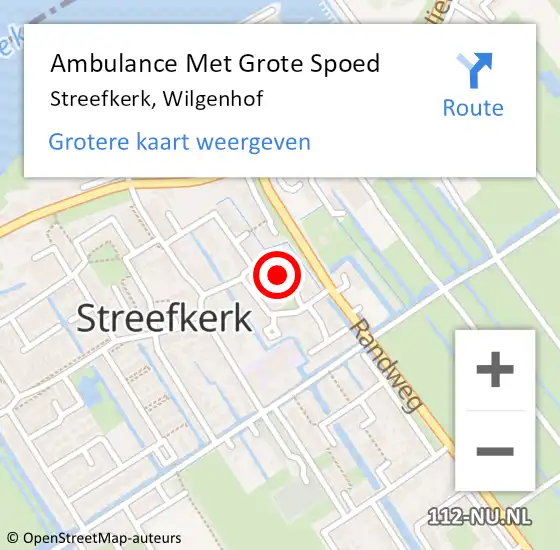 Locatie op kaart van de 112 melding: Ambulance Met Grote Spoed Naar Streefkerk, Wilgenhof op 6 mei 2022 09:17