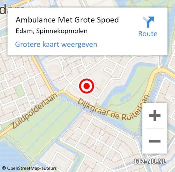 Locatie op kaart van de 112 melding: Ambulance Met Grote Spoed Naar Edam, Spinnekopmolen op 6 mei 2022 09:23