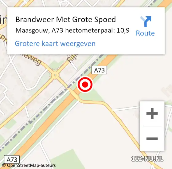 Locatie op kaart van de 112 melding: Brandweer Met Grote Spoed Naar Maasgouw, A73 hectometerpaal: 10,9 op 6 mei 2022 10:06