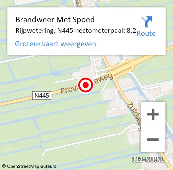 Locatie op kaart van de 112 melding: Brandweer Met Spoed Naar Rijpwetering, N445 hectometerpaal: 4,5 op 16 juli 2014 15:00