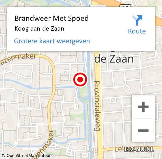 Locatie op kaart van de 112 melding: Brandweer Met Spoed Naar Koog aan de Zaan op 6 mei 2022 10:16