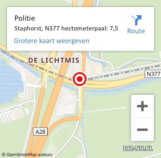 Locatie op kaart van de 112 melding: Politie Staphorst, N377 hectometerpaal: 7,5 op 6 mei 2022 10:47