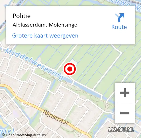 Locatie op kaart van de 112 melding: Politie Alblasserdam, Molensingel op 6 mei 2022 10:52