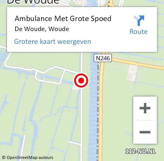 Locatie op kaart van de 112 melding: Ambulance Met Grote Spoed Naar De Woude, Woude op 16 juli 2014 15:07