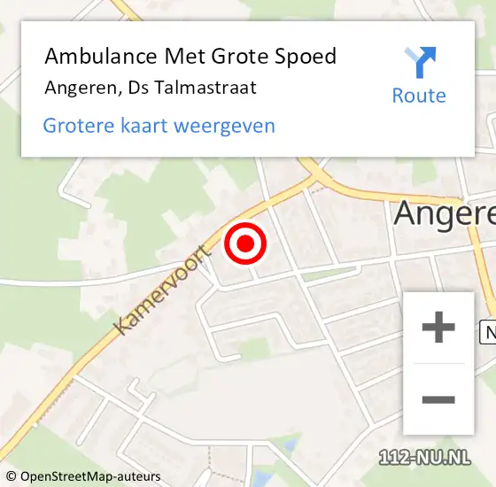 Locatie op kaart van de 112 melding: Ambulance Met Grote Spoed Naar Angeren, Ds Talmastraat op 16 juli 2014 15:08