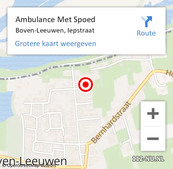 Locatie op kaart van de 112 melding: Ambulance Met Spoed Naar Boven-Leeuwen, Iepstraat op 6 mei 2022 11:21