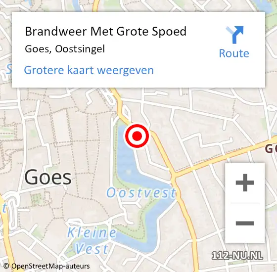 Locatie op kaart van de 112 melding: Brandweer Met Grote Spoed Naar Goes, Oostsingel op 6 mei 2022 11:27