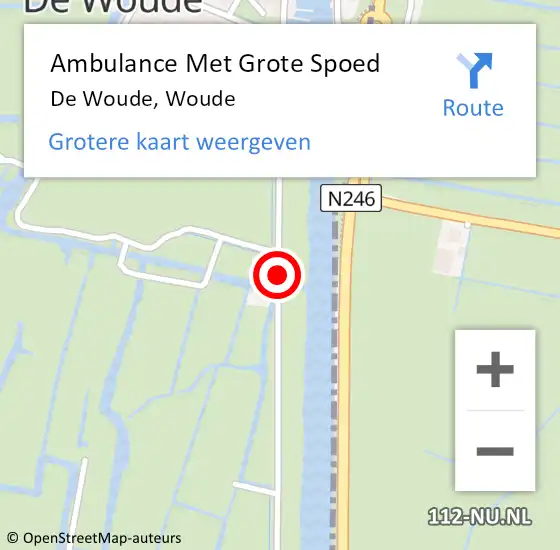 Locatie op kaart van de 112 melding: Ambulance Met Grote Spoed Naar De Woude, Woude op 16 juli 2014 15:10