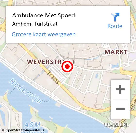 Locatie op kaart van de 112 melding: Ambulance Met Spoed Naar Arnhem, Turfstraat op 6 mei 2022 11:43