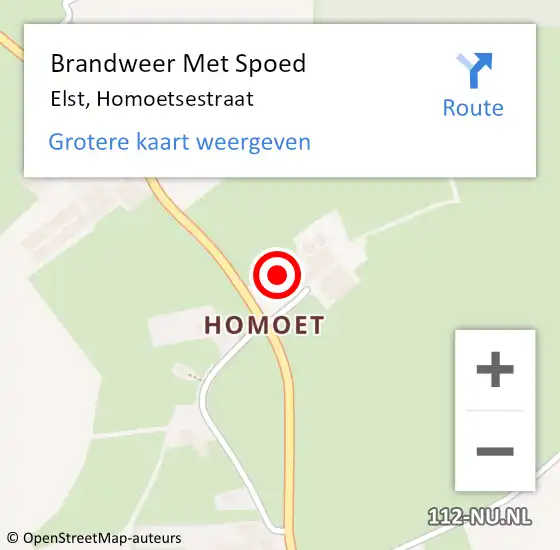 Locatie op kaart van de 112 melding: Brandweer Met Spoed Naar Elst, Homoetsestraat op 6 mei 2022 11:57