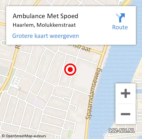 Locatie op kaart van de 112 melding: Ambulance Met Spoed Naar Haarlem, Molukkenstraat op 6 mei 2022 12:06