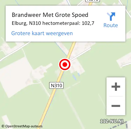 Locatie op kaart van de 112 melding: Brandweer Met Grote Spoed Naar Elburg, N310 hectometerpaal: 102,7 op 6 mei 2022 12:13