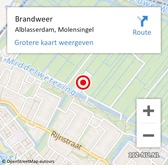 Locatie op kaart van de 112 melding: Brandweer Alblasserdam, Molensingel op 6 mei 2022 12:13