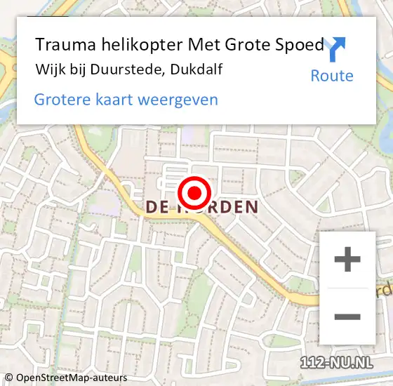 Locatie op kaart van de 112 melding: Trauma helikopter Met Grote Spoed Naar Wijk bij Duurstede, Dukdalf op 6 mei 2022 12:14