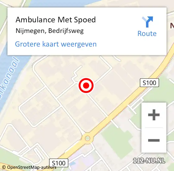 Locatie op kaart van de 112 melding: Ambulance Met Spoed Naar Nijmegen, Bedrijfsweg op 6 mei 2022 12:18