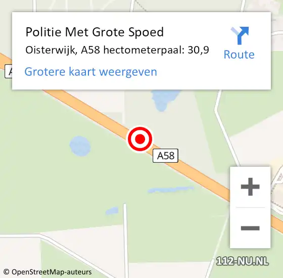 Locatie op kaart van de 112 melding: Politie Met Grote Spoed Naar Oisterwijk, A58 hectometerpaal: 30,9 op 6 mei 2022 12:42