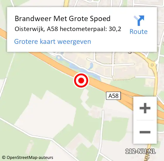 Locatie op kaart van de 112 melding: Brandweer Met Grote Spoed Naar Oisterwijk, A58 hectometerpaal: 30,2 op 6 mei 2022 12:48