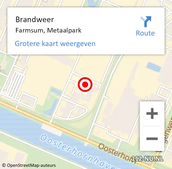 Locatie op kaart van de 112 melding: Brandweer Farmsum, Metaalpark op 6 mei 2022 13:08