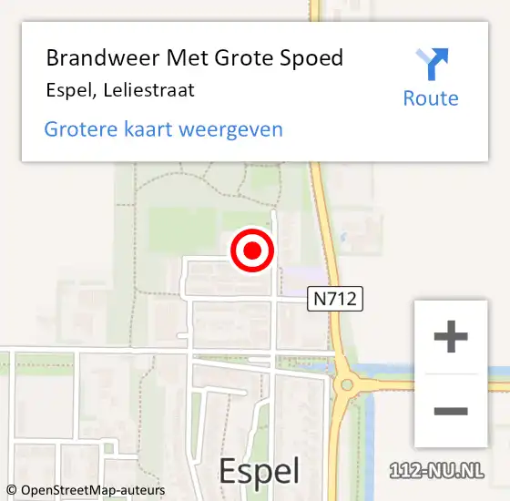 Locatie op kaart van de 112 melding: Brandweer Met Grote Spoed Naar Espel, Leliestraat op 6 mei 2022 13:15