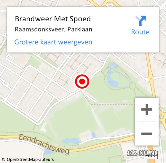 Locatie op kaart van de 112 melding: Brandweer Met Spoed Naar Raamsdonksveer, Parklaan op 6 mei 2022 13:19